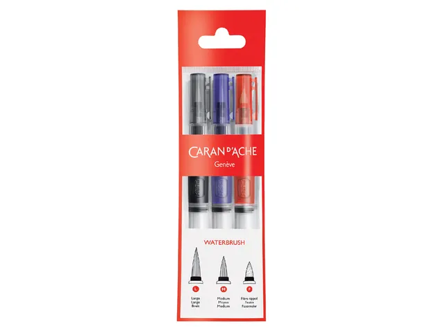 Penseel Caran d'Ache Water Brush medium, breed, fibre tip set à 3st