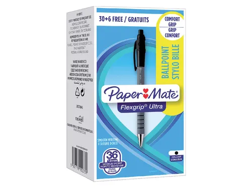 Balpen Paper Mate Flexgrip Ultra medium zwart valuepack 30+6 gratis