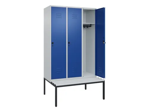 locker met bank,HxBxD 2120x1200x815mm,3vak,vak B 400mm,draaigrendel