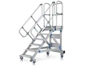 bordestrap,verrijdbaar,bordes H 1,25m,5treden,60° helling,aluminium - 1
