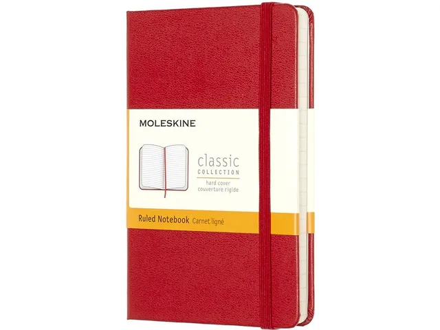 Notitieboek Moleskine pocket 90x140mm lijn hard cover scarlet red