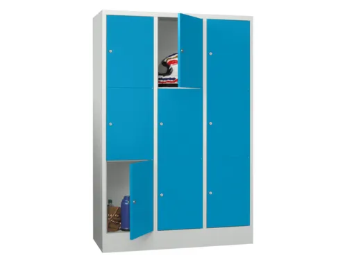 lockerkast,HxBxD 1850x1200x500mm,3x3vakken,RAL7035,front RAL5012