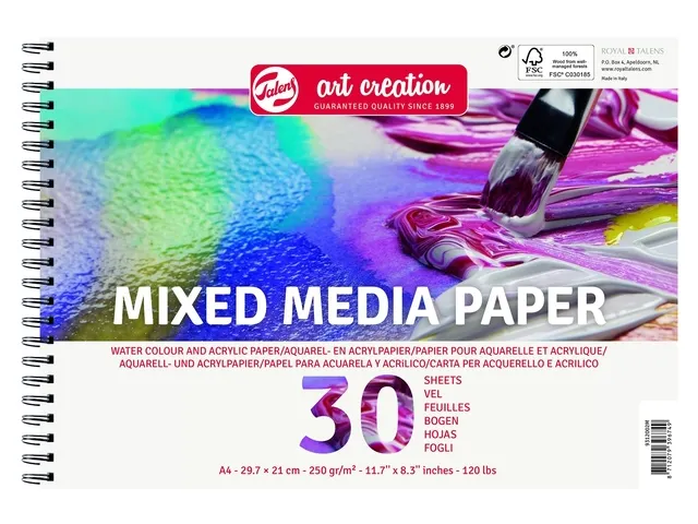 Acryl-aquarelverfpapier Talens Art Creation mixed media A4 wit