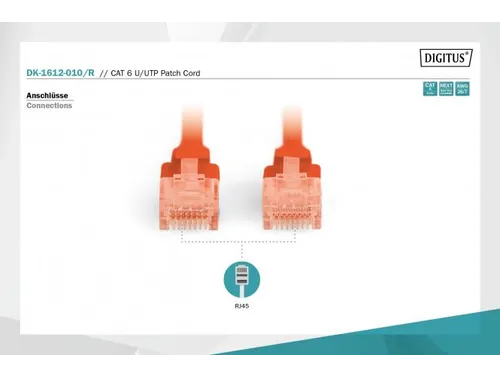CAT 6 U-UTP patchkabel, PVC AWG 26/7 Lengte 1m Rood