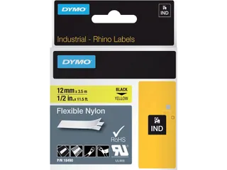 Labeltape Dymo Rhino 18490 Nylon 12mmx3.5m Zwart Op Geel - 1