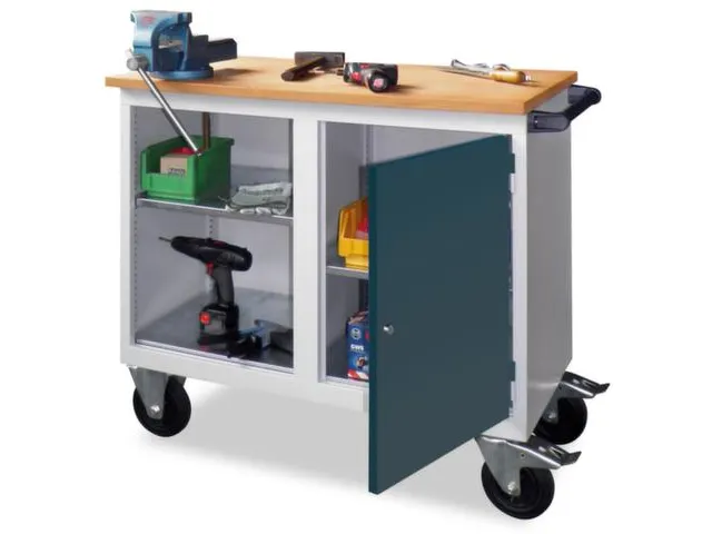 werkbank,verrijdbaar,HxBxD 915x1090x600mm,RAL7035,front RAL5010