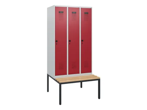 locker met bank,HxBxD 1950x900x815mm,3vak,vak B 300mm,draaigrendel