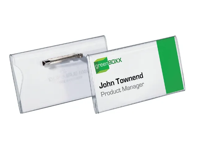 Badge Durable 8001 met speld en klemrand 40x75mm