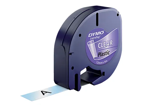 Lettertape Dymo 12267 Letratag 12mm Plastic Zwart Op Transparant
