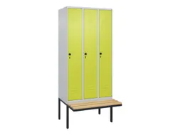locker met bank,HxBxD 2120x900x815mm,3vak,vak B 300mm,draaigrendel
