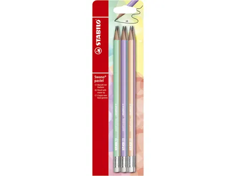 Potlood STABILO Swano grafiet HB met gumtop pastel assorti blister à