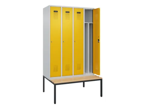 locker met bank,voor scheiding van kleding,HxBxD 2120x1200x815mm,4vak