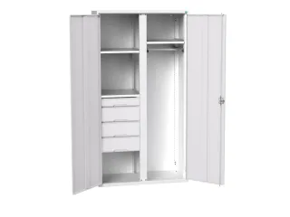Locker 2000x1050x550mm 3 vakken, lade, dubbele vleugeldeur, RAL7035 - 1