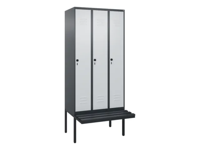 locker met bank,HxBxD 2120x900x815mm,3vak,vak B 300mm,draaigrendel