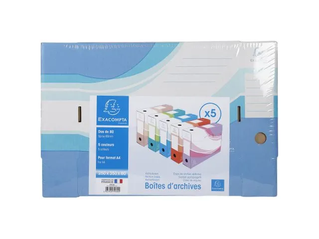OUTLET Archiefdozen A4 Geassorteerd 25x35cm Rug 80mm Pak van 5 Stuks