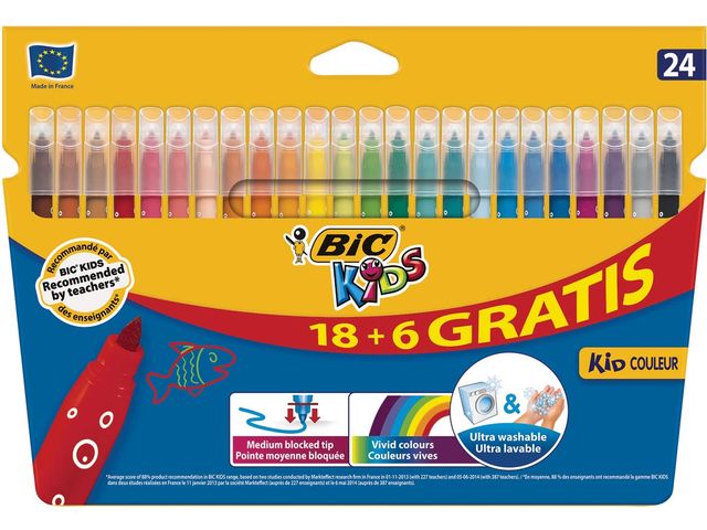 BIC viltstiften Kid Couleur ophangdoos 18 6 gratis