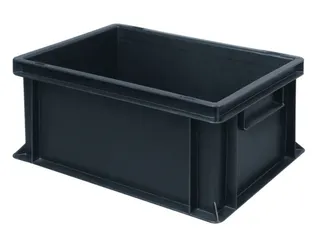 ESD-stapelbak,HxLxB 220x400x300mm,21l,PP,zwart,Wanden gesloten - 1