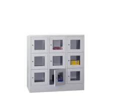 lockerkast,HxBxD 1187x1200x500mm,3x3vakken,RAL7035,front RAL3000