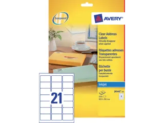 Adresetiket Avery J8560-25 63,5x38,1mm Transparant Inkjet 525 stuks - 2