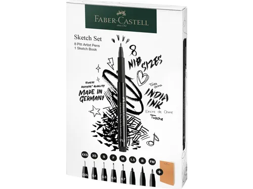 Tekenset Faber-Castell 8x pitt artist pen zwart incl. schetsboek 140gr