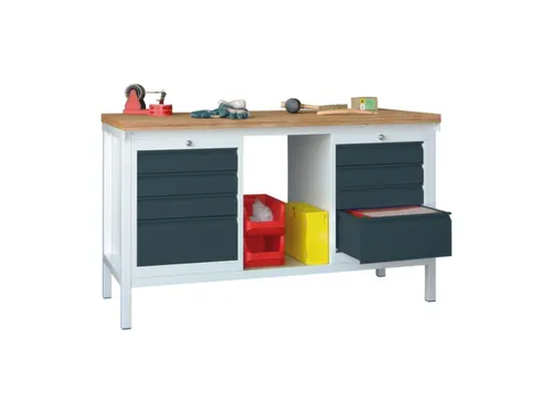 Werkbank 900x1500x700mm 8laden Frame/behuizing Ral7035 Front Ral7016