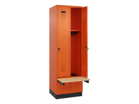 locker met bank,HxBxD 1950x600x815mm,2vak,vak B 300mm,draaigrendel