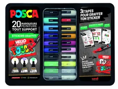 Paintmarker Uni POSCA Sticker Graffiti assorti metalen koffer à 20st