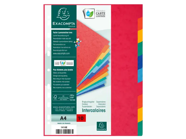 Tabbladen glanskarton 225g 10-delig A4 Assorti