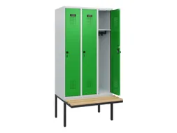 locker met bank,HxBxD 1950x900x815mm,3vak,vak B 300mm,draaigrendel