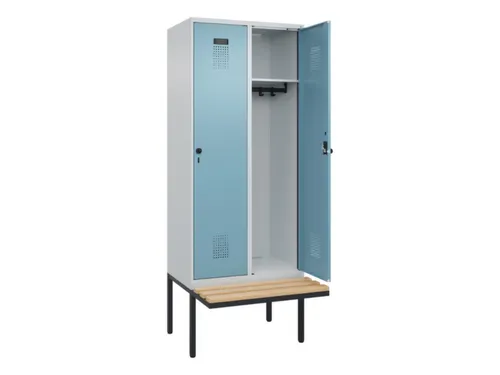 locker met bank,HxBxD 2120x800x815mm,2vak,vak B 400mm,draaigrendel