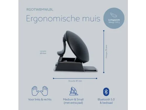 Ergonomische muis R-Go Twister Ambidexter Links/Rechts bluetooth