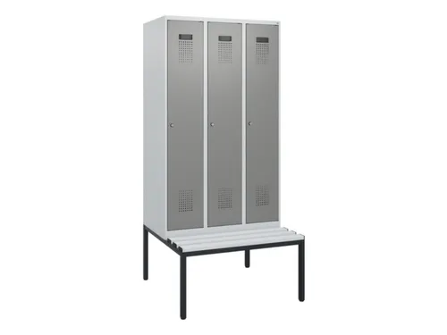 locker met bank,HxBxD 1950x900x815mm,3vak,vak B 300mm,cilinderslot