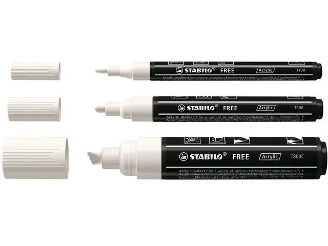 Acrylmarker STABILO Free Acrylic Mixed Tip wit set à 3 stuks