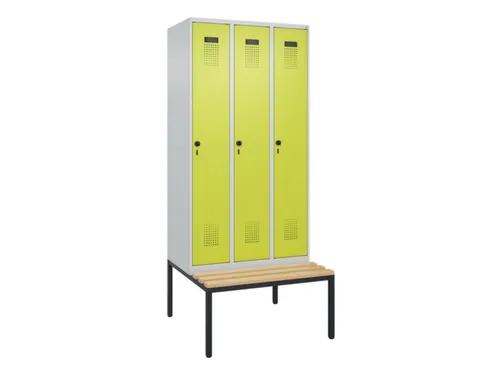 locker met bank,HxBxD 2120x900x815mm,3vak,vak B 300mm,draaigrendel