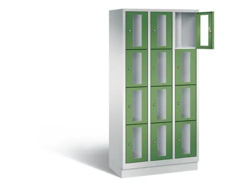Lockerkast 1800x900x500mm 3x4 vakken Cilinderslot, Sokkel, RAL6011