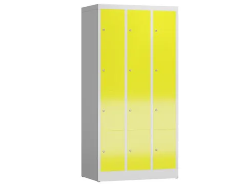 Lockerkast 1800x870x500mm 3x4 vakken cilinderslot, sokkel, RAL1018