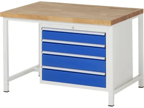 werkbank,HxBxD 840-1040x1250x900mm,beukblad,draagverm. 1250kg,4voeten