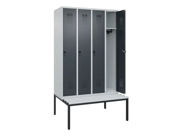 locker met bank,HxBxD 2120x1200x815mm,4vak,vak B 300mm,draaigrendel
