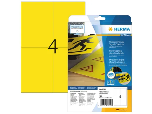 HERMA 8032 Weervaste Folie-etiketten A4 105x148mm Geel 100 stuks