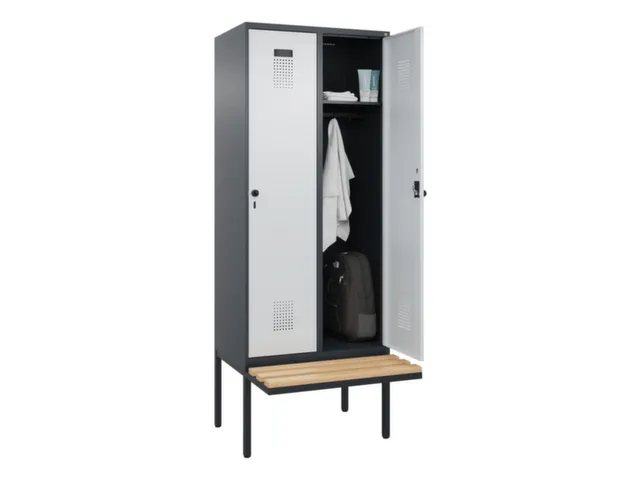 locker met bank,HxBxD 2120x800x815mm,2vak,vak B 400mm,draaigrendel