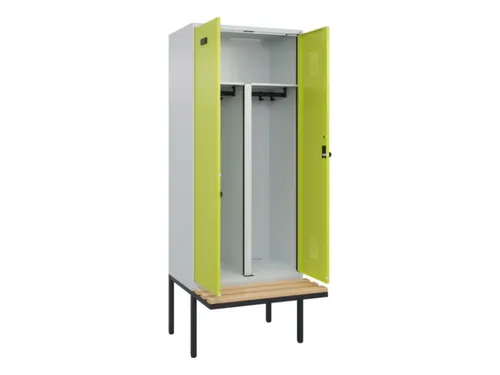 PBM-locker met bank,HxBxD 2120x800x815mm,2vak,vak B 400mm,draaigrendel
