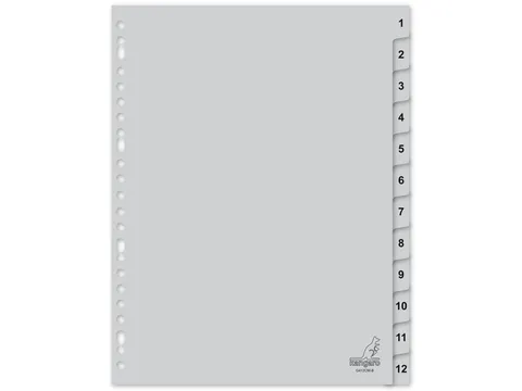 Tabblad Kangaro A4 cijfers PP 120 micron grijs 23-gaats 12-delig EB