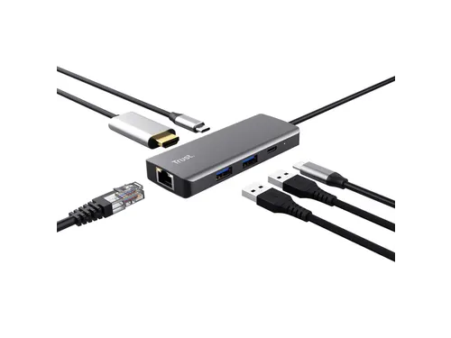 Adapter Trust Dalyx 6-in-1 USB-C multipoort grijs