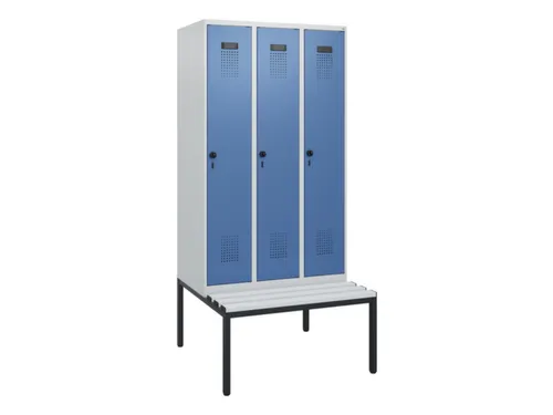 locker met bank,HxBxD 1950x900x815mm,3vak,vak B 300mm,draaigrendel