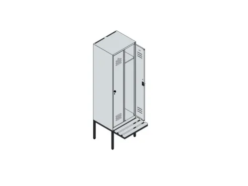 locker met bank,HxBxD 2120x600x815mm,2vak,vak B 300mm,draaigrendel