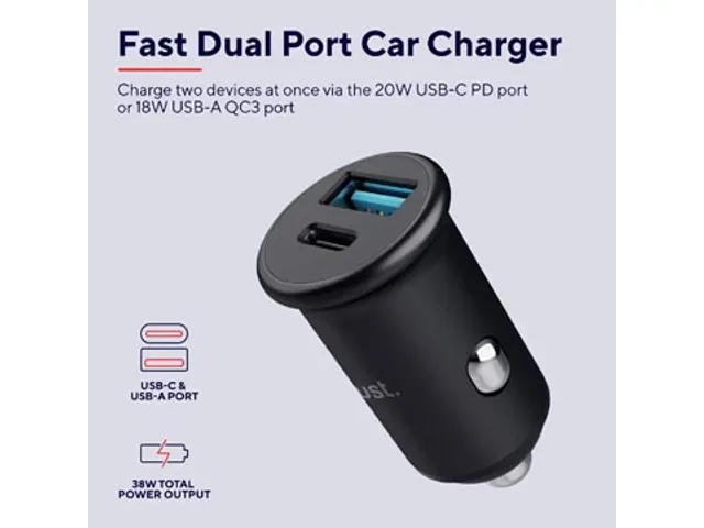 Trust Maxo snelle autolader, 38 W, 1 x USB-A en 1 x USB-C