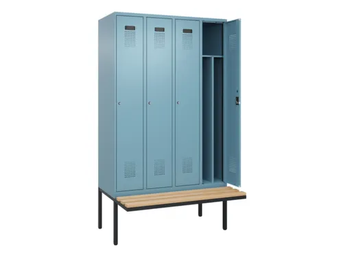 locker met bank,voor scheiding van kleding,HxBxD 2120x1200x815mm,4vak