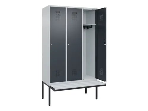locker met bank,HxBxD 2120x1200x815mm,3vak,vak B 400mm,cilinderslot