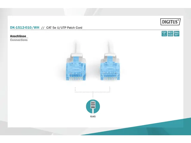 CAT 5e U-UTP patchkabel CU PVC AWG 26/7 Lengte 1m Wit