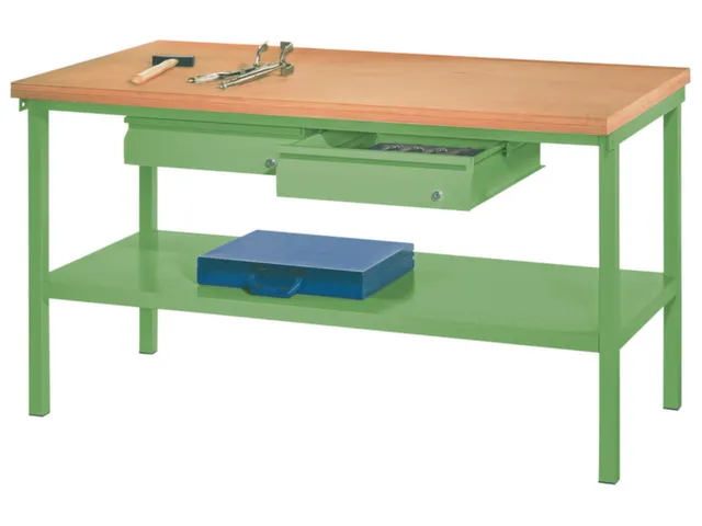 Werkbank 900x1500x700mm 2laden Frame/behuizing Ral6011 Front Ral9010